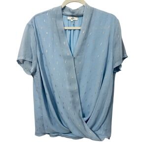 Entro‎ Relaxed Wrap Blouse with Mandarin Collar Blue Gold